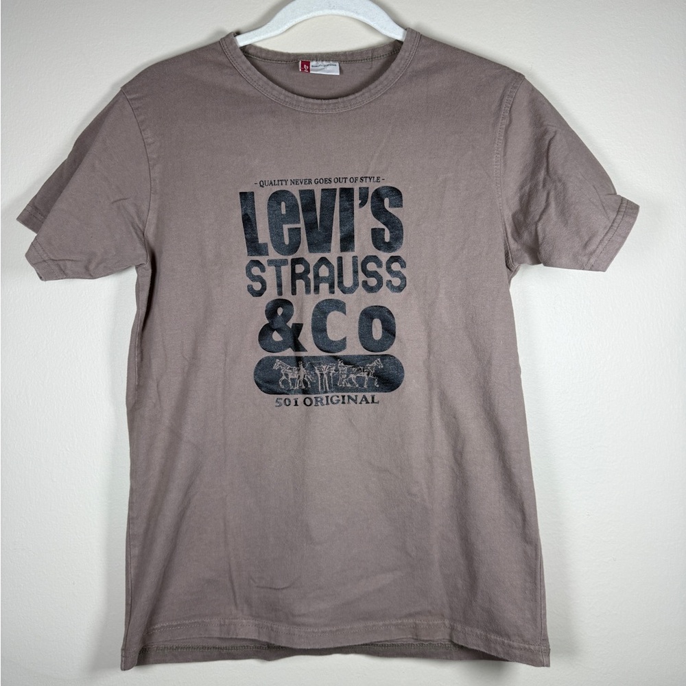 Vintage Levi’s Fitted Tee Shirt Brown Graphic T-shirt Heavy 90s/Y2K Sz S - Picture 2 of 7